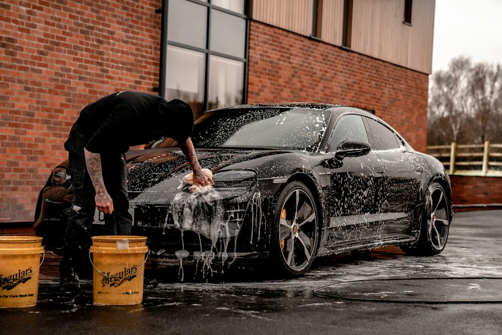 Car being hand washed